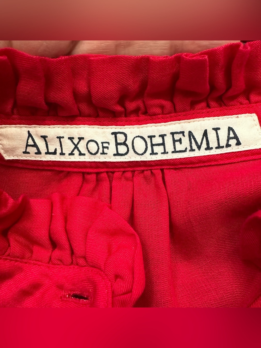 ALIX OF BOHEMIA Artemis Trellis Shirt Red Cherry Button Ruffle Designer Top Med - Picture 7 of 15